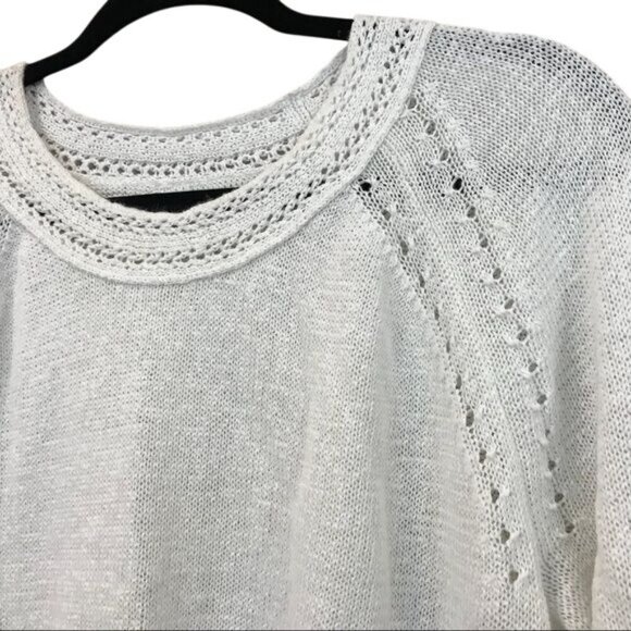 Ann Taylor Loft White Open Knit Sweater XL Pullover Lightweight 3/4 Sleeve - Picture 6 of 8